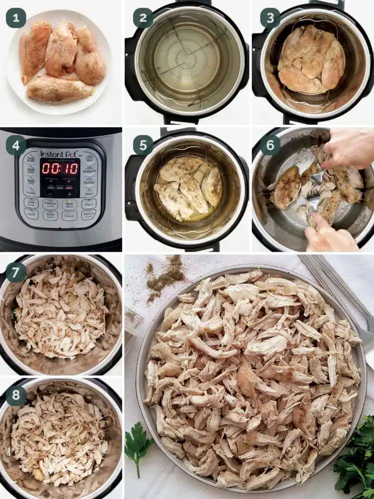 detailed process shots showing how to make chicken in the instant pot