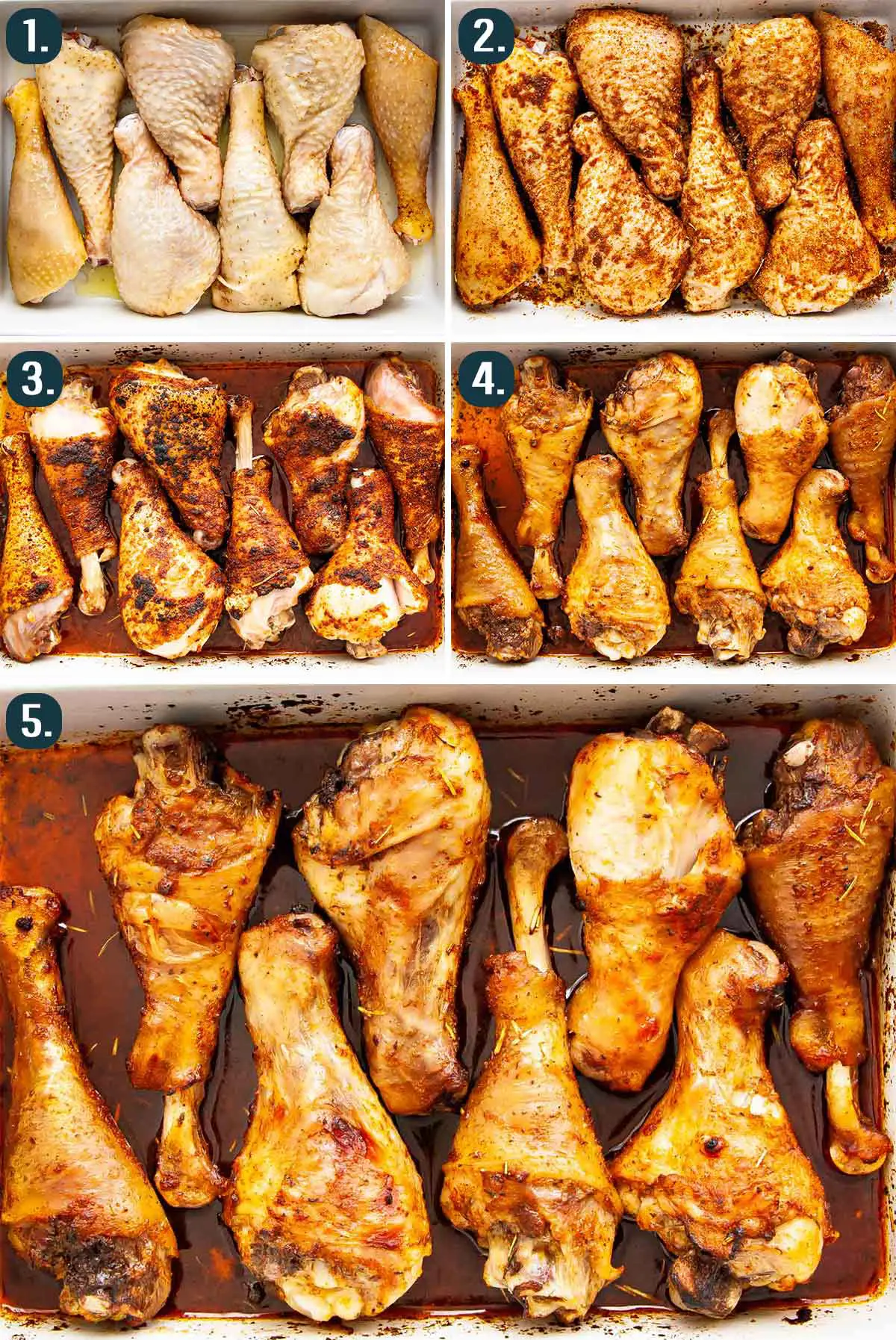 process shots showing how to make baked chicken drumsticks.