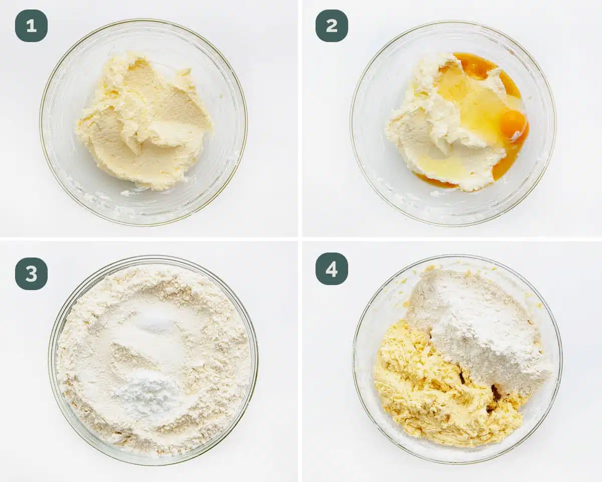 process shots showing how to make sugar cookie dough.