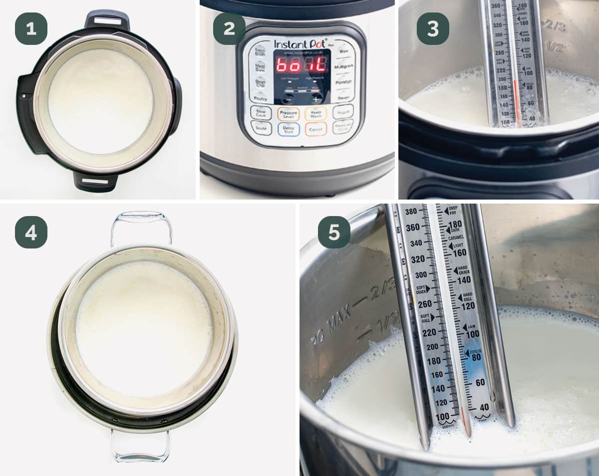 process shots showing how to make yogurt in an instant pot.