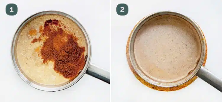 process shots showing how to make pumpkin spice latte.