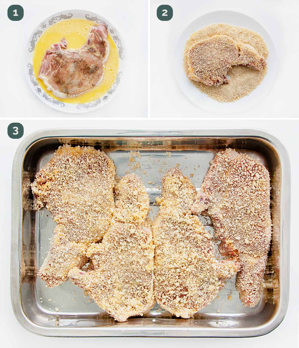 process shots showing how to prep pork chops.