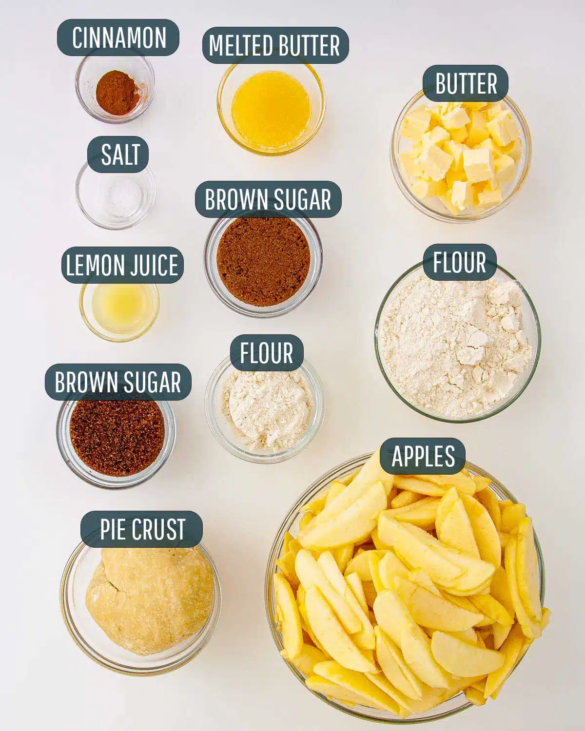 overhead shot of ingredients needed to make dutch apple pie.