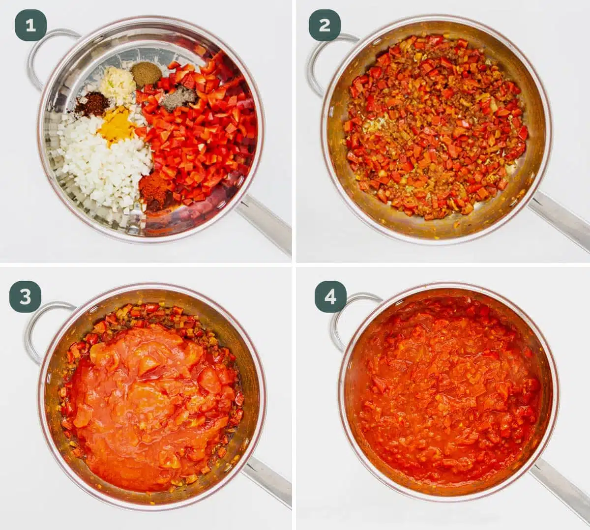 process shots showing how to make sauce for shakshuka.