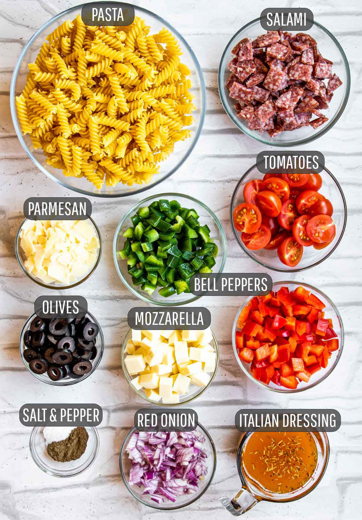 ingredients needed to make italian pasta salad.