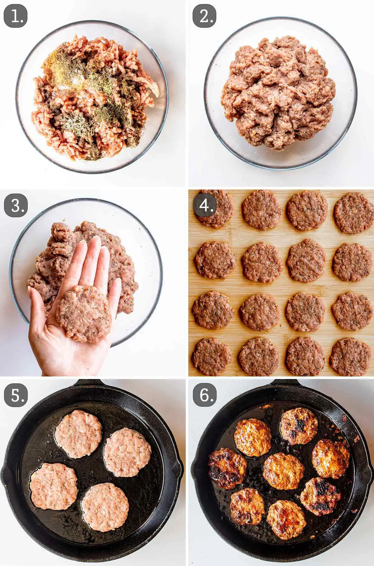 detailed process shots showing how to make homemade breakfast sausages.