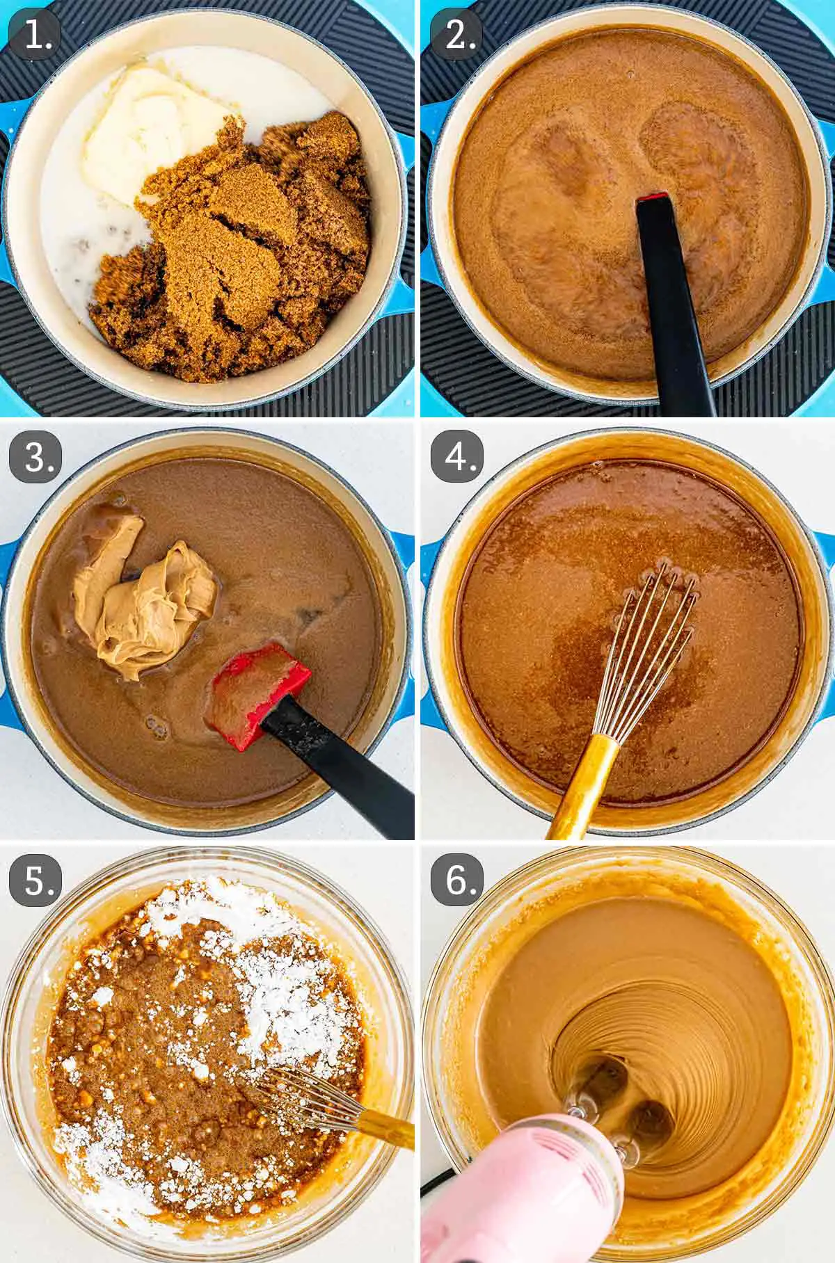 process shots showing how to make peanut butter fudge.