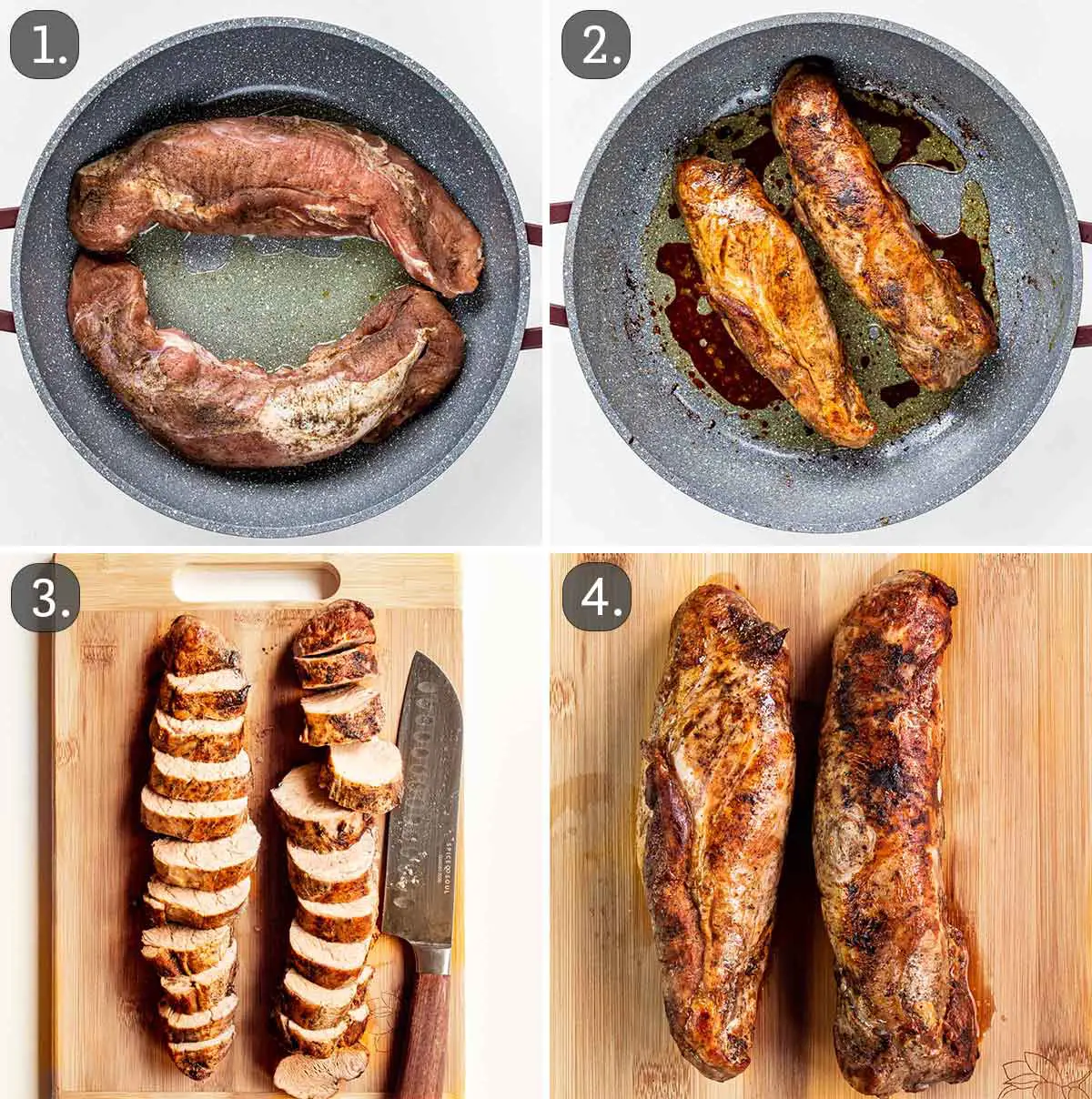 detailed process shots showing how to cook pork tenderloin perfectly.