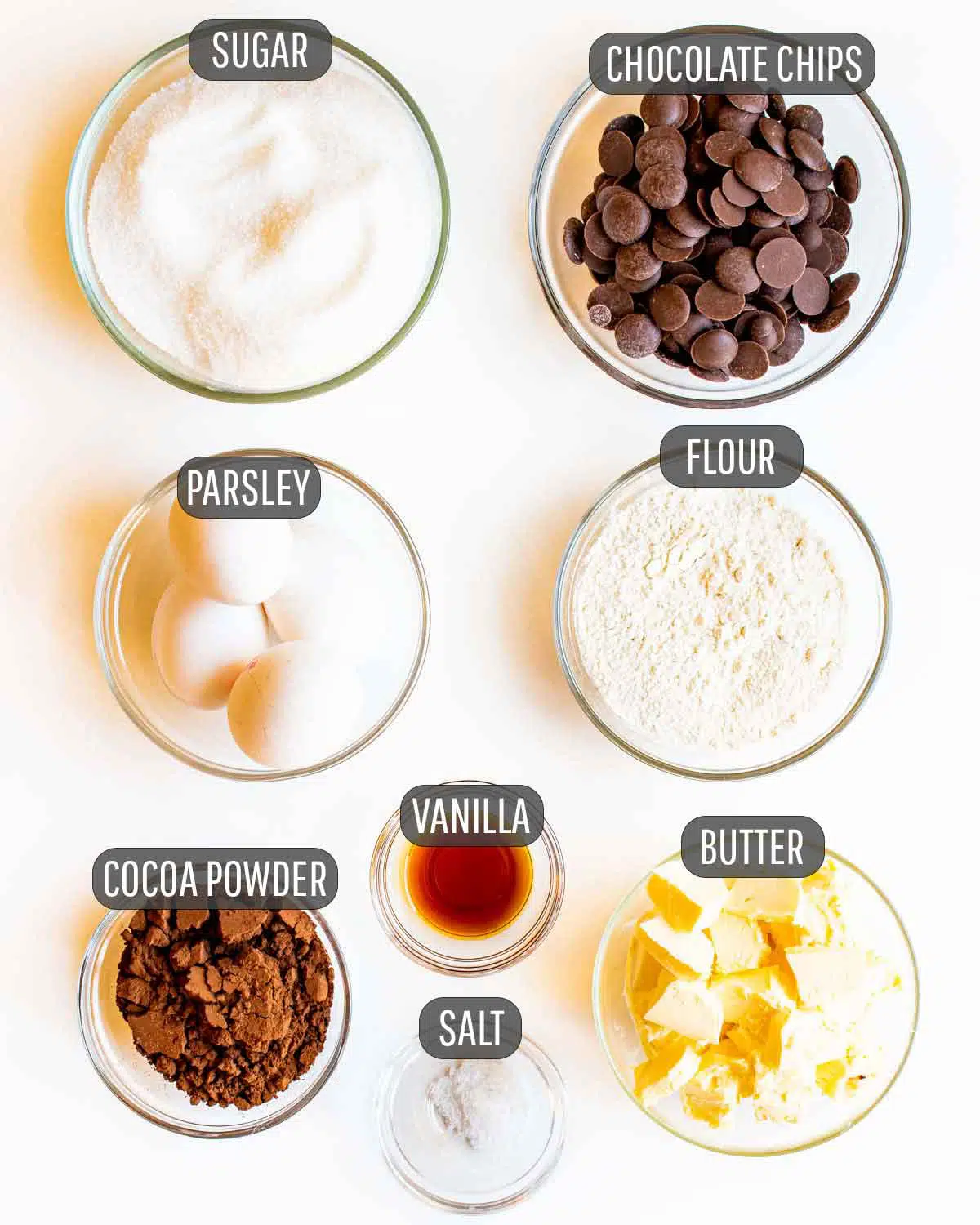 ingredients needed for the brownie layer for peanut butter brownies.