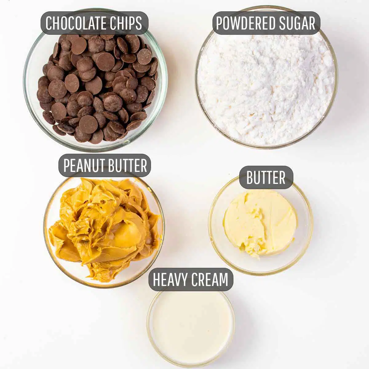 ingredients needed for the peanut butter and chocolate layer for peanut butter brownies.