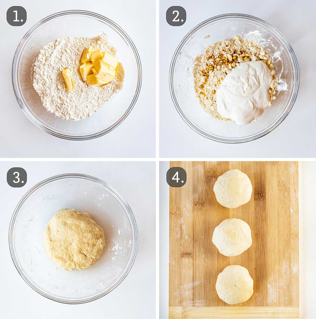 detailed process shots showing how to make dough for rugelach cookies.