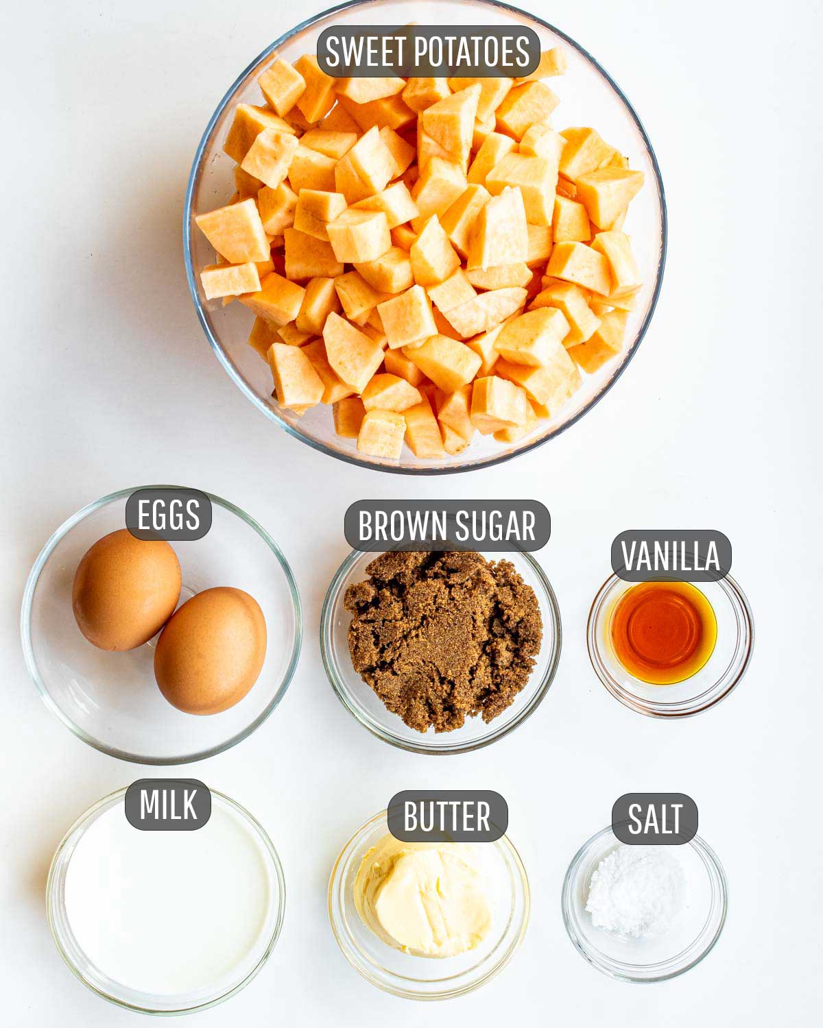 ingredients needed to make sweet potato casserole filling.