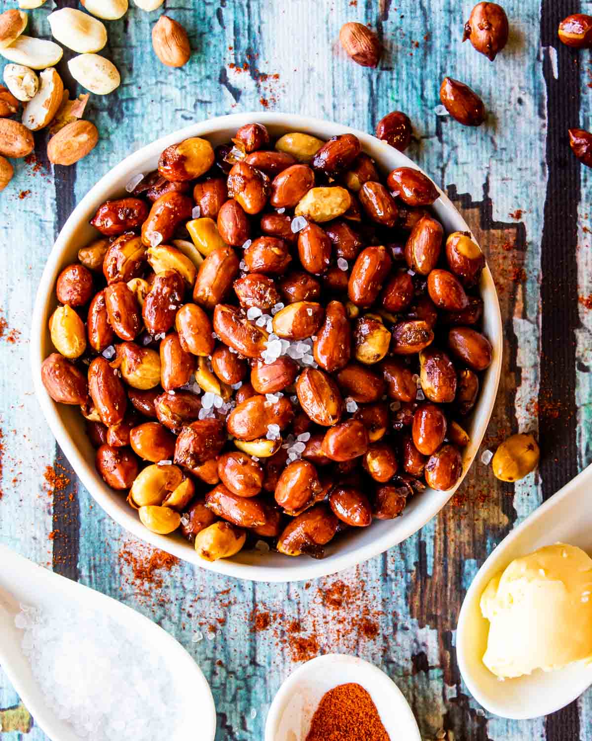 air fryer roasted peanuts in a bowl.