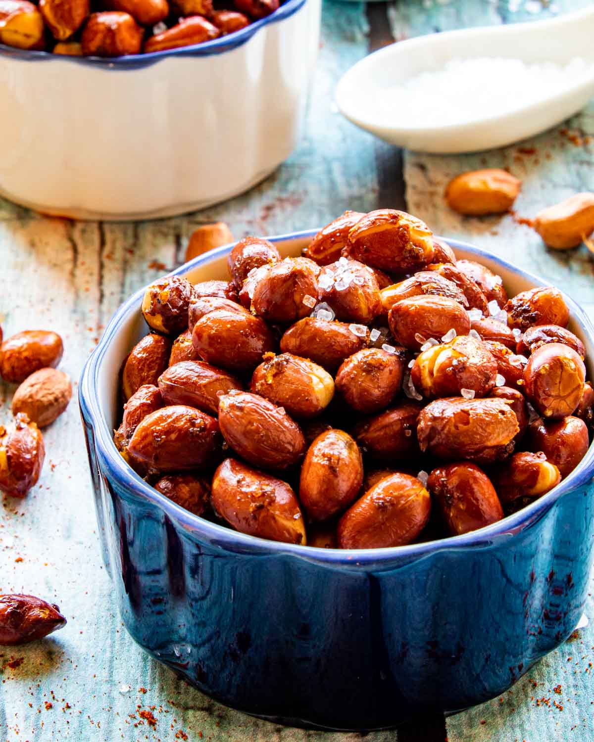 air fryer roasted peanuts in a bowl.