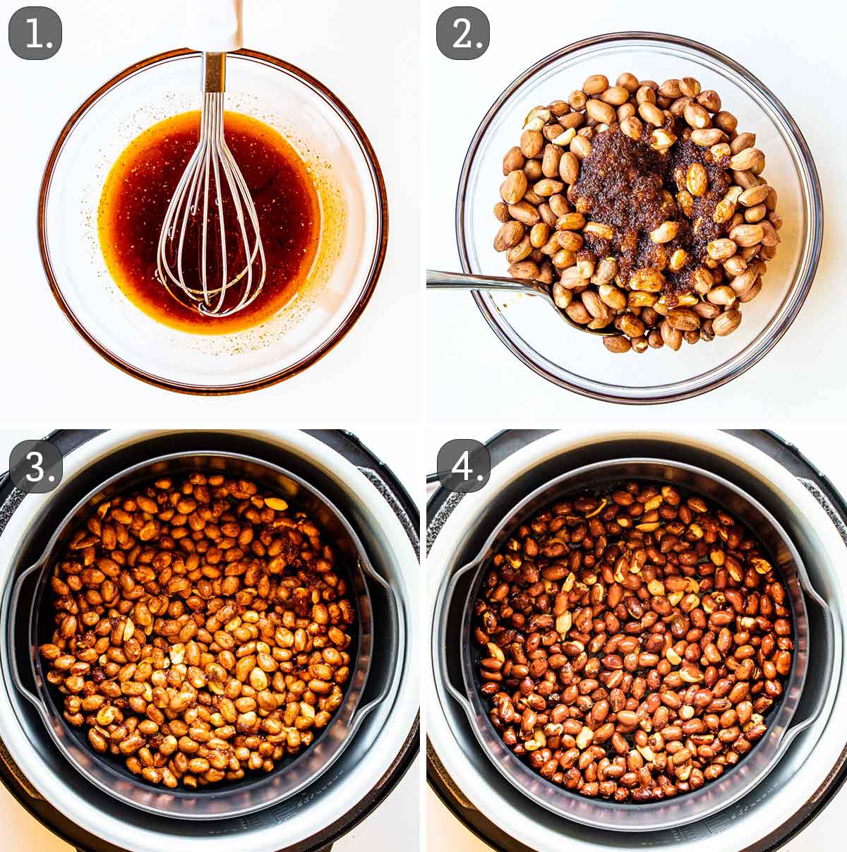 detailed process shots showing how to roast peanuts in the air fryer.