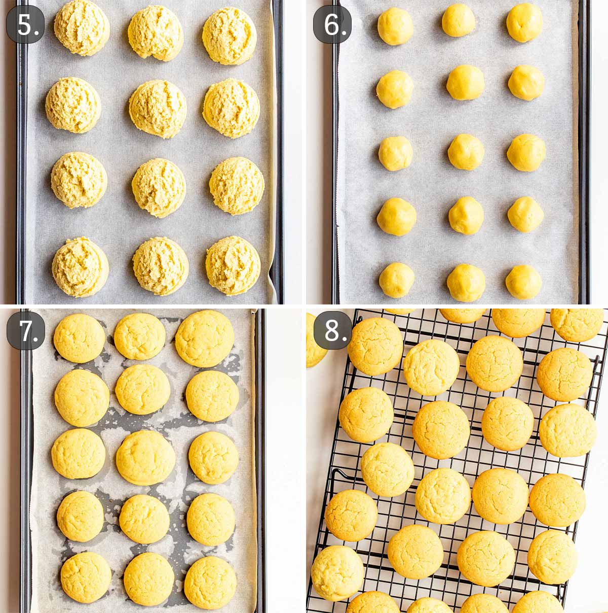 process shots showing how to bake and cool amish sugar cookies.