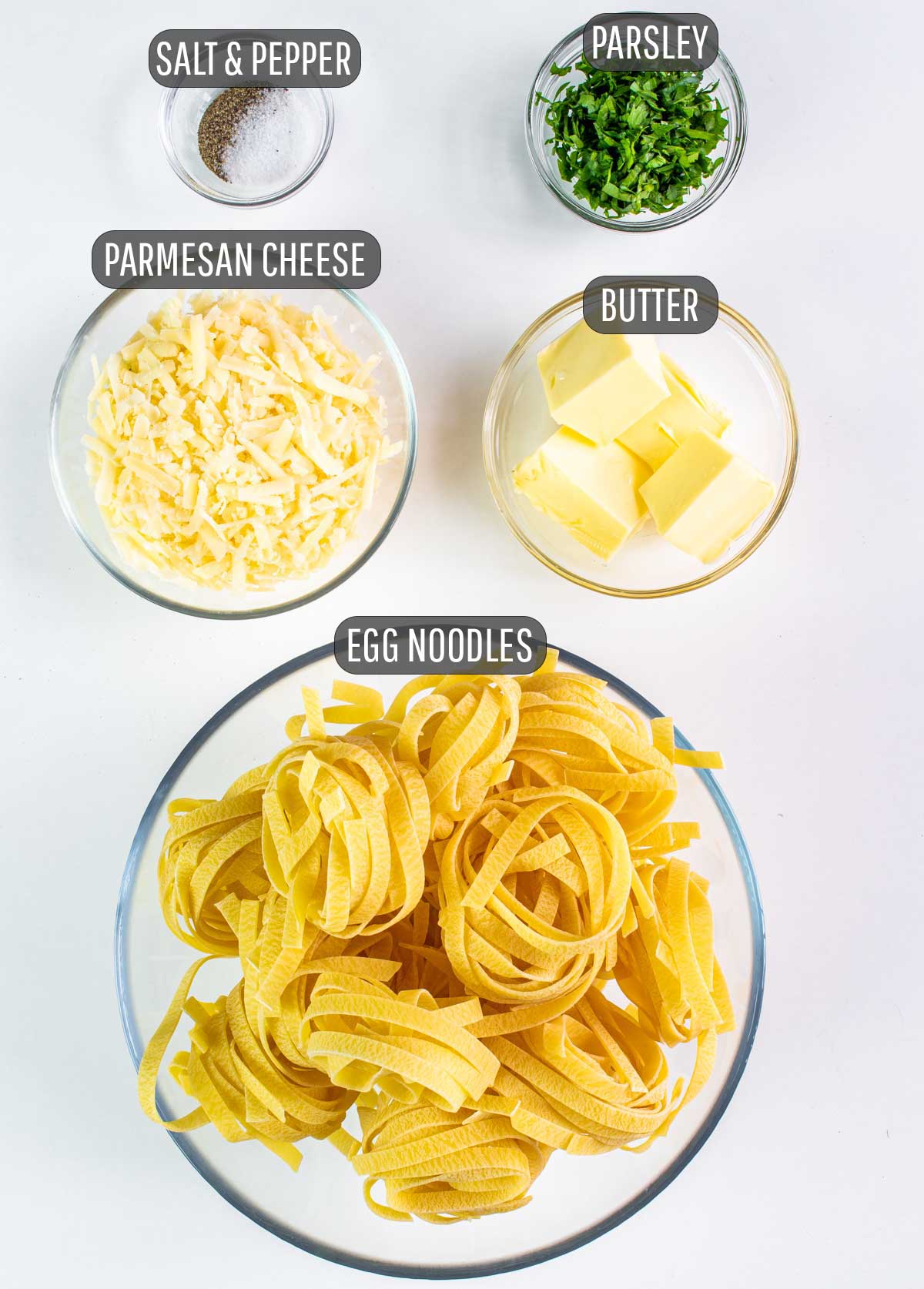 ingredients needed to make buttered noodles.