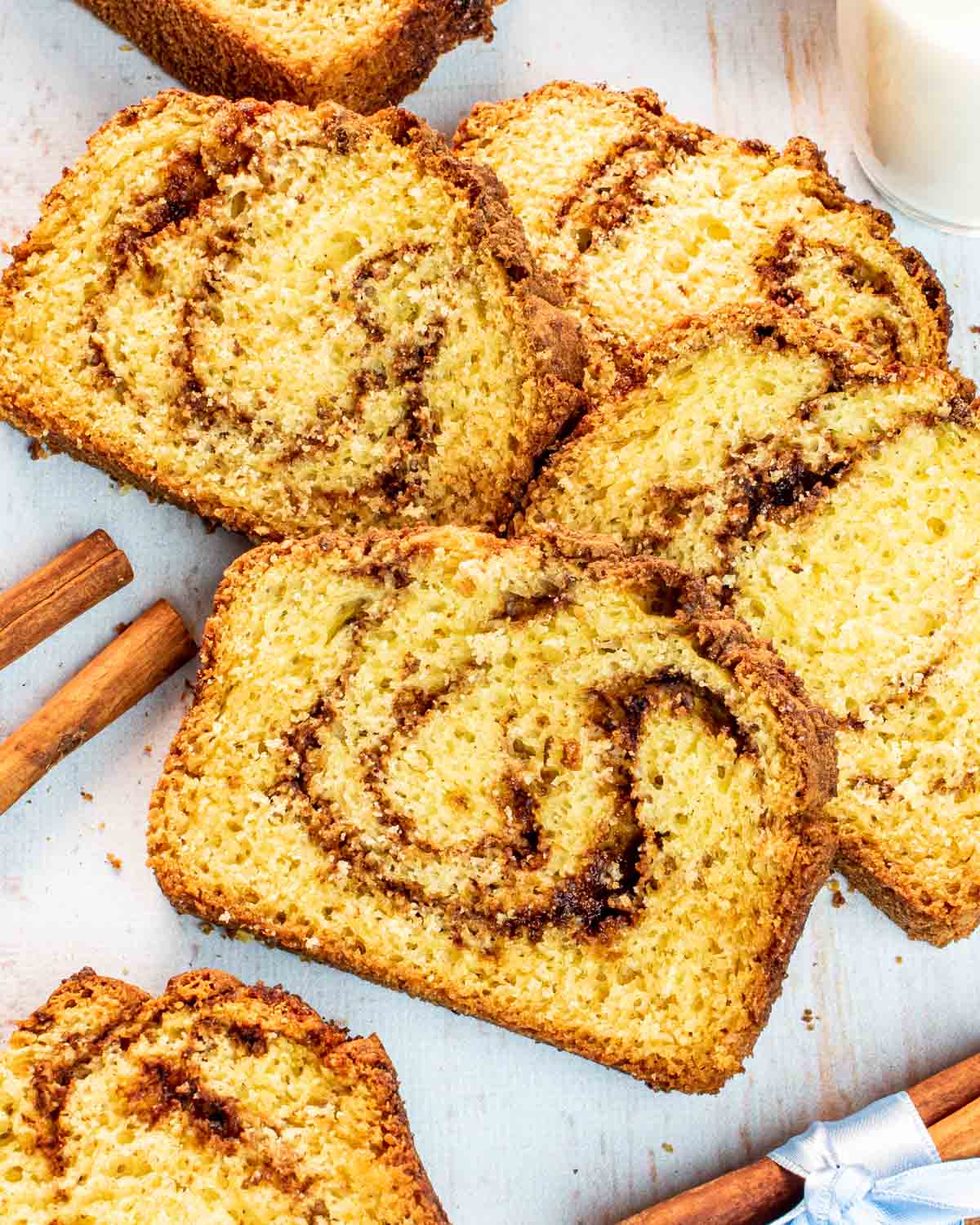 3 slices of cinnamon bread stacked together.