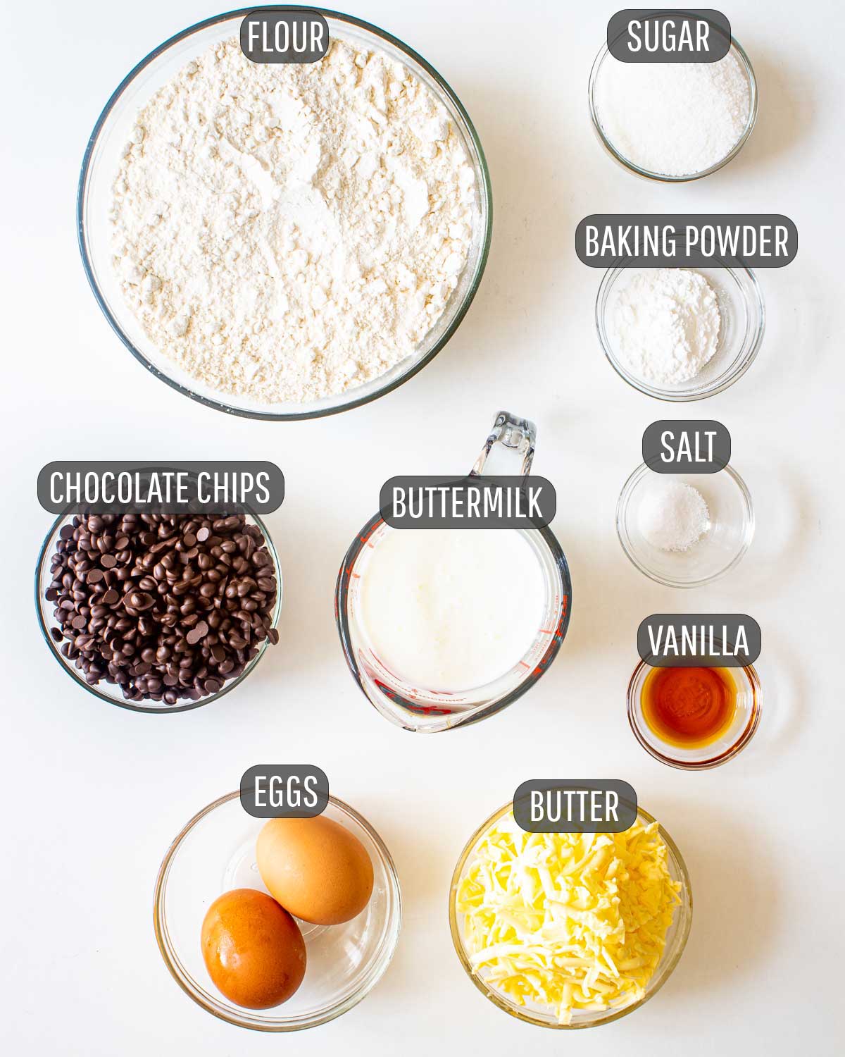ingredients needed to make chocolate chip scones.