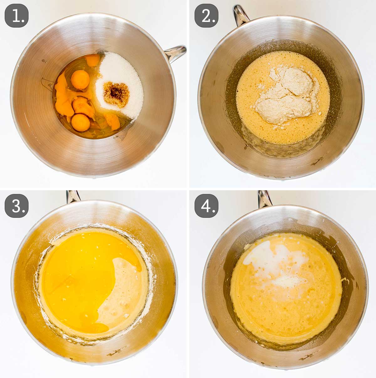 process shots showing how to make batter for vanilla bundt cake.