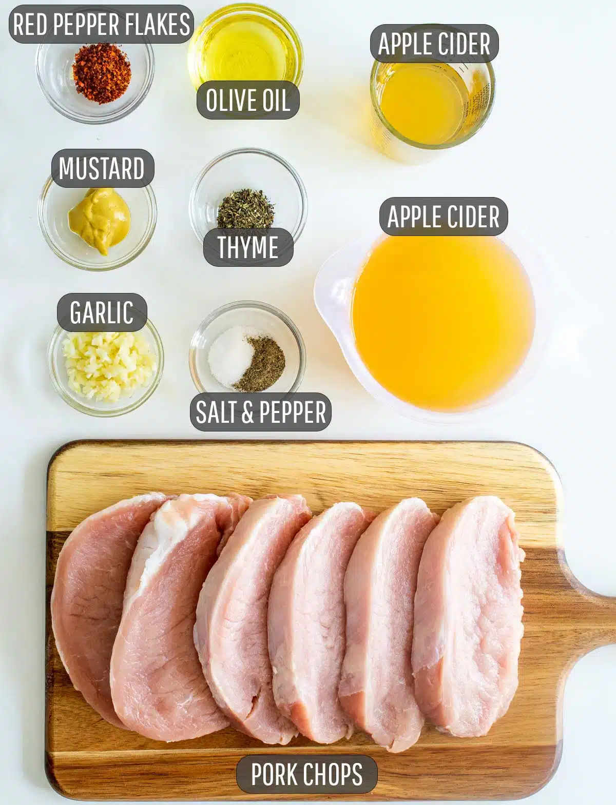 ingredients needed to make apple cider glazed pork chops.
