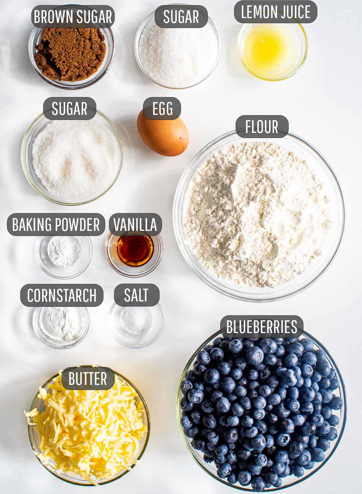 ingredients needed to make blueberry bars.