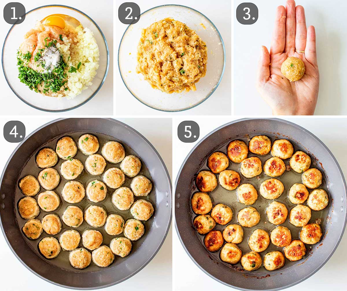 process shots showing how to make chicken meatballs.