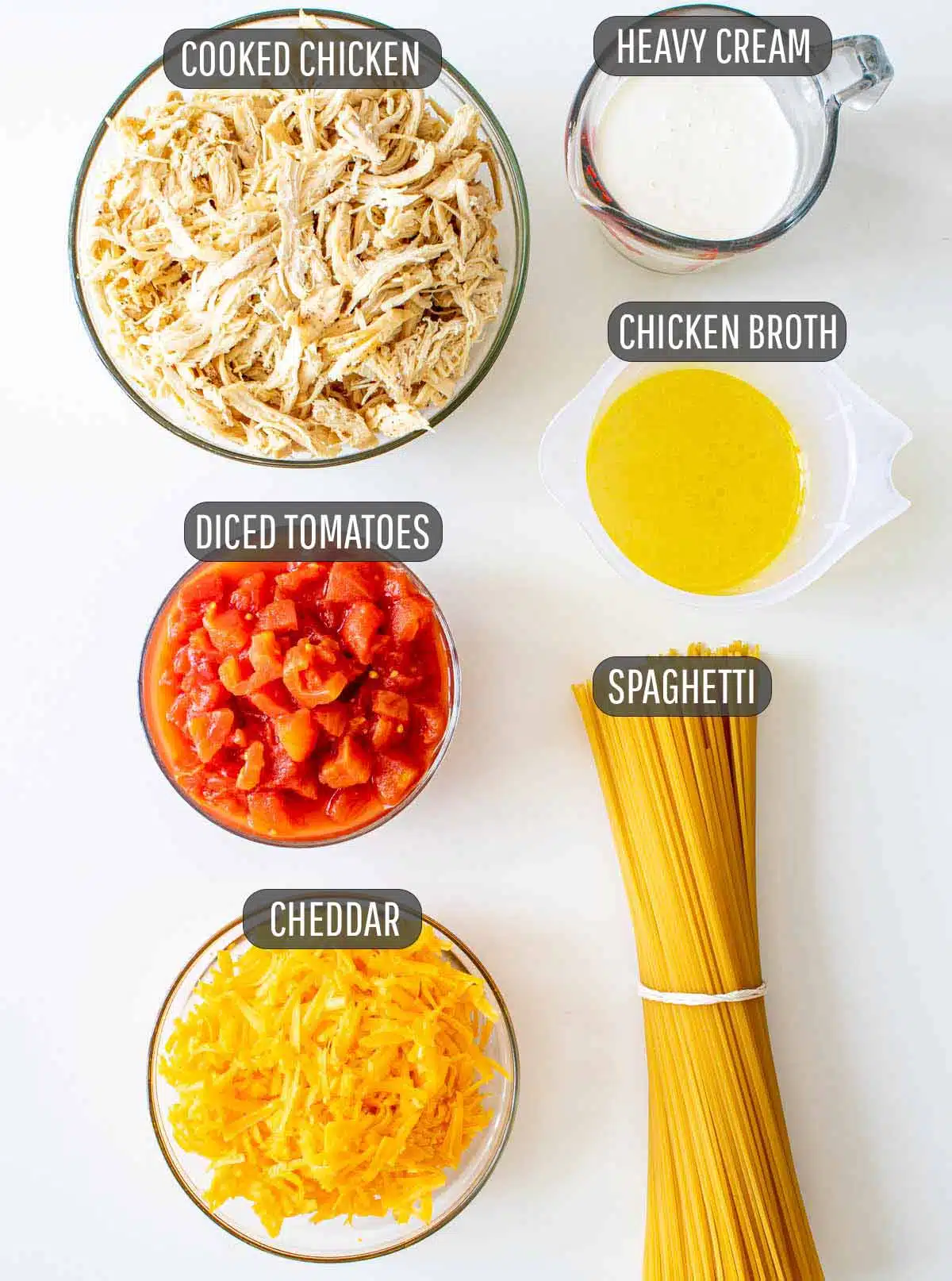 ingredients needed to make chicken spaghetti.