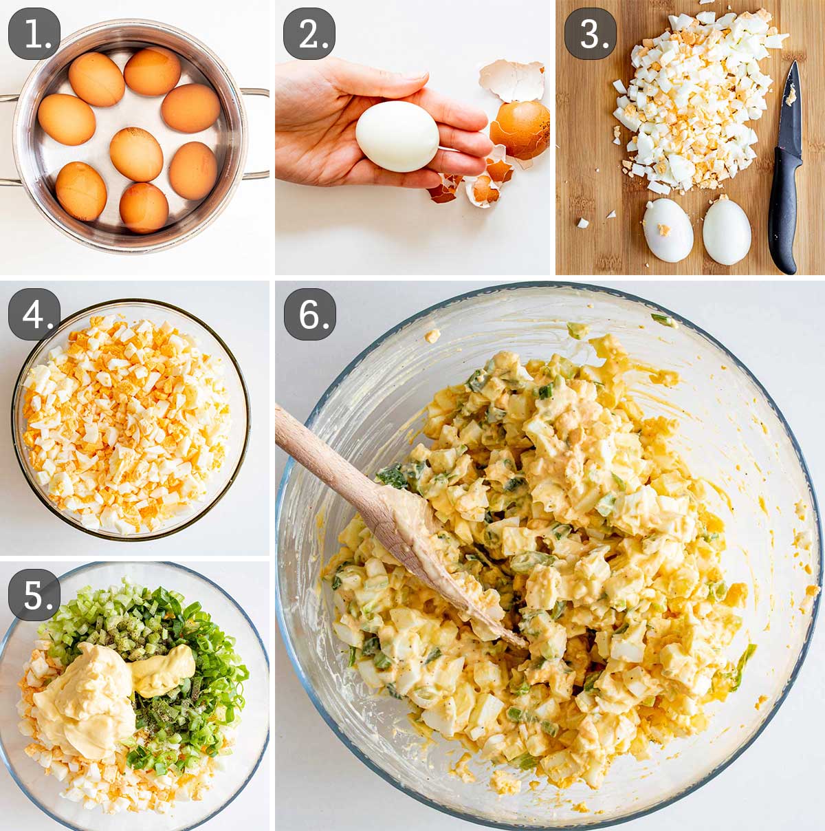 process shots showing how to make egg salad.