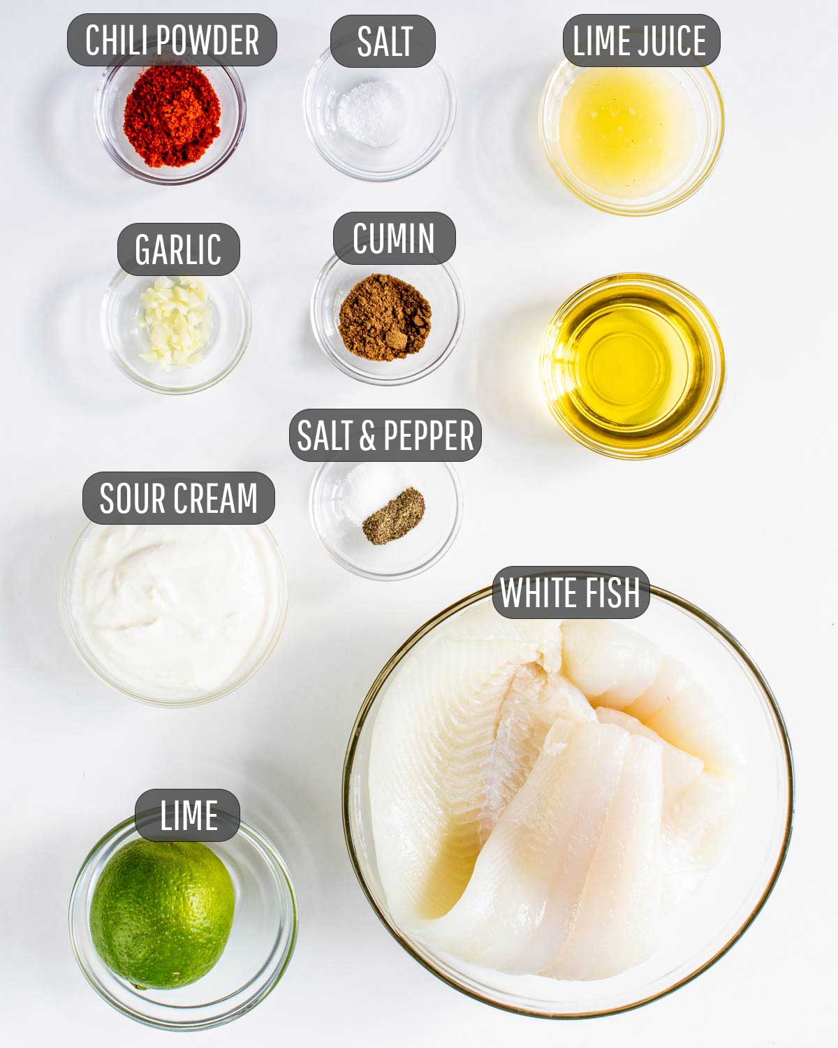 ingredients needed to make fish tacos.