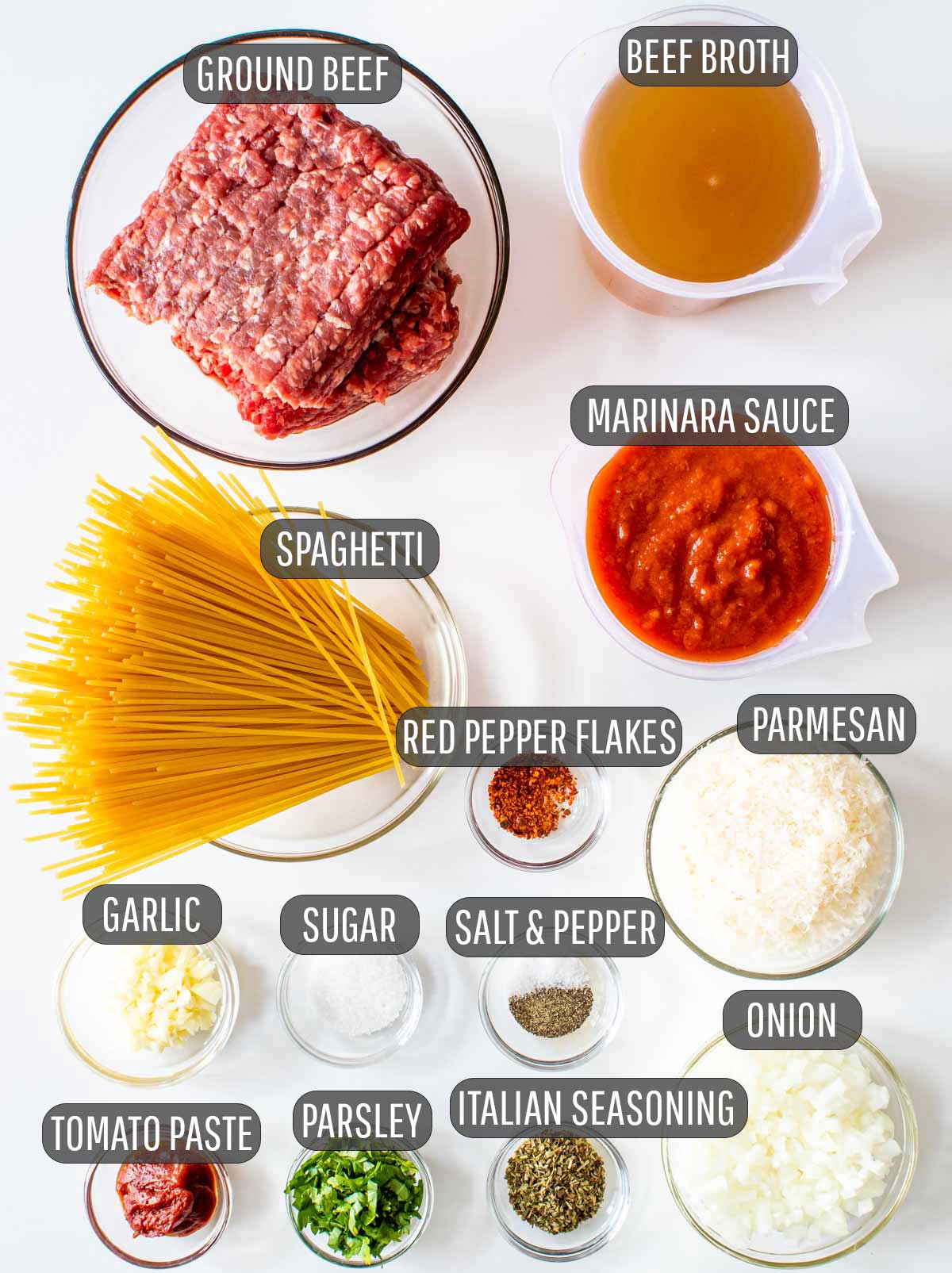 ingredients needed to make one pot spaghetti.
