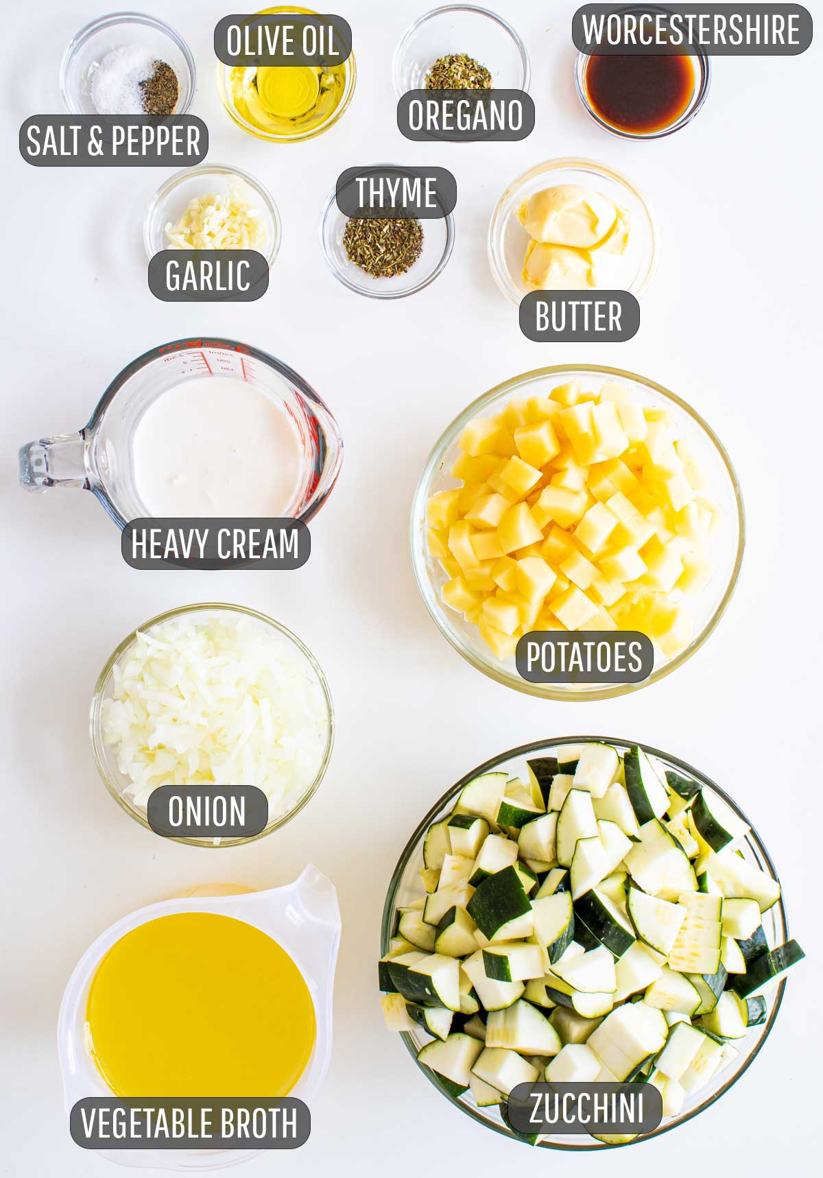 ingredients needed to make zucchini soup.
