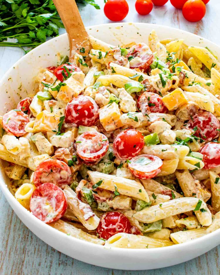 Chicken Club Pasta Salad - Craving Home Cooked