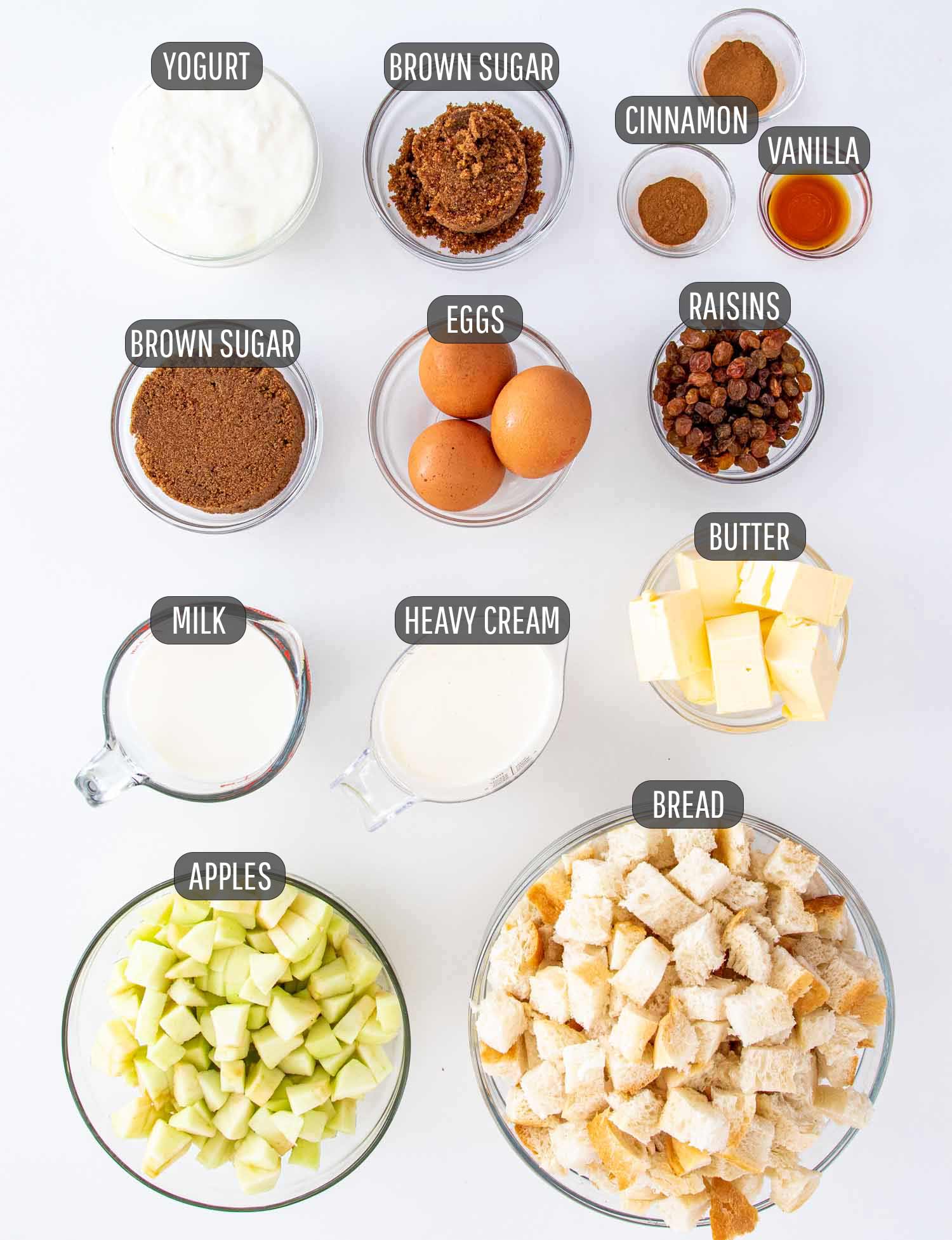 ingredients needed to make apple pie bread pudding.