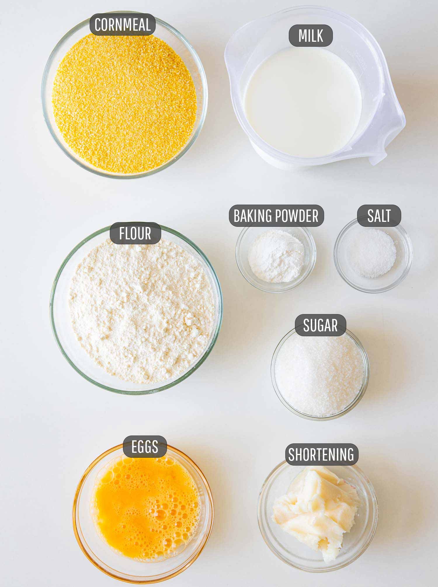ingredients needed to make cornbread muffins.