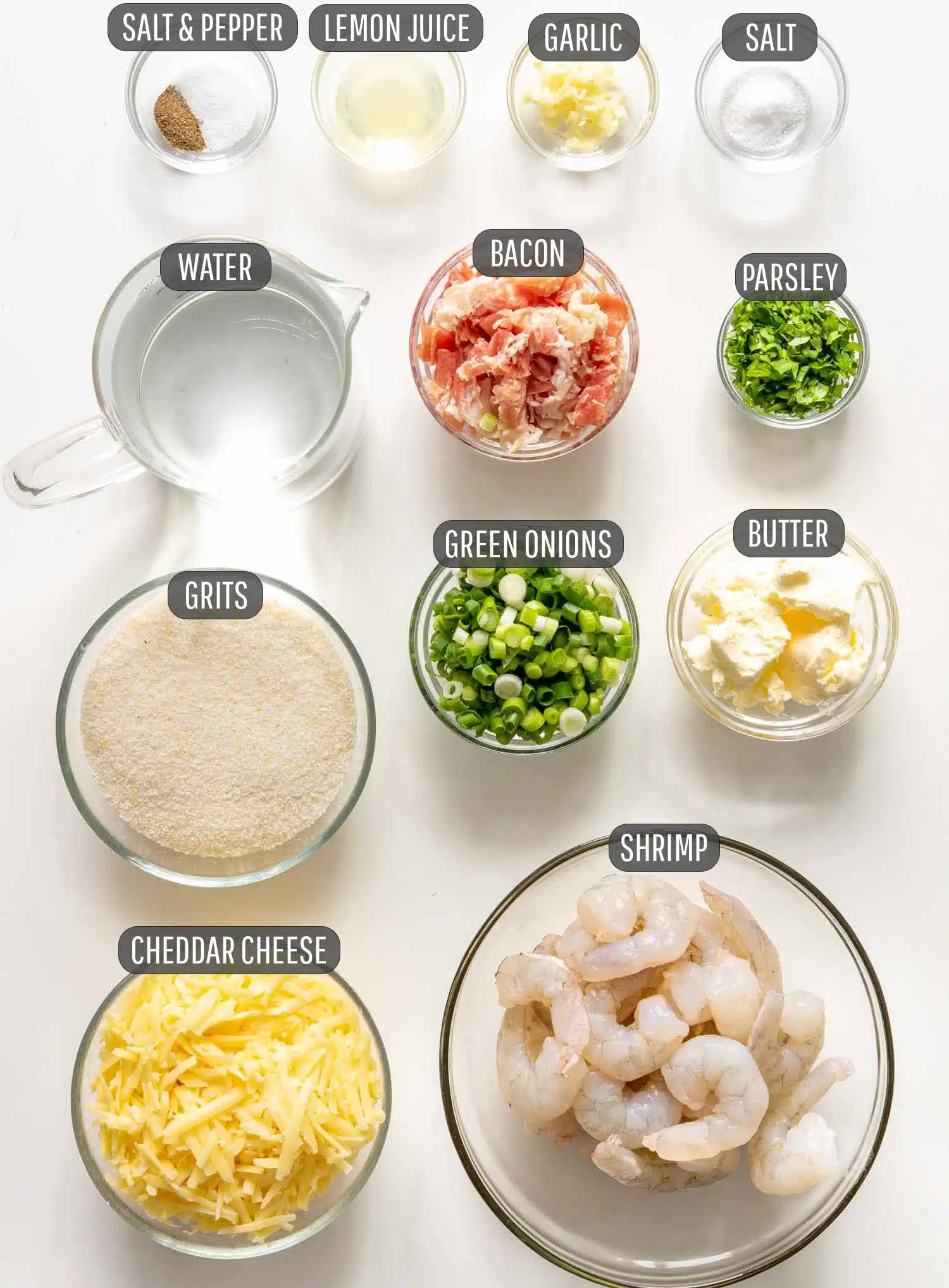 ingredients needed to make shrimp and grits.