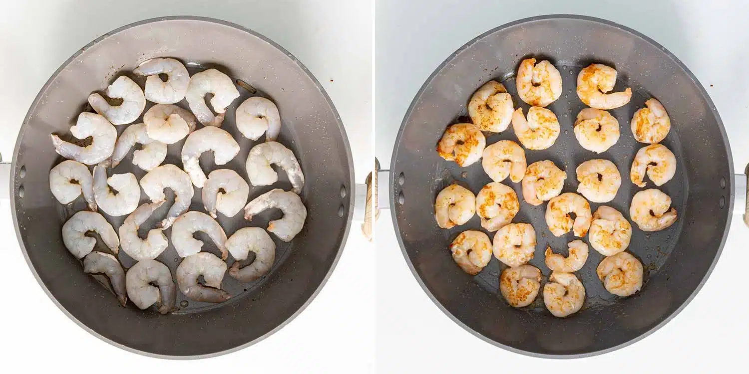 process shots showing how to make shrimp and grits.