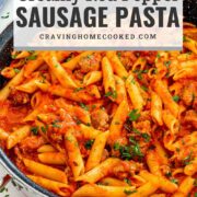 pin for creamy red pepper sausage pasta.