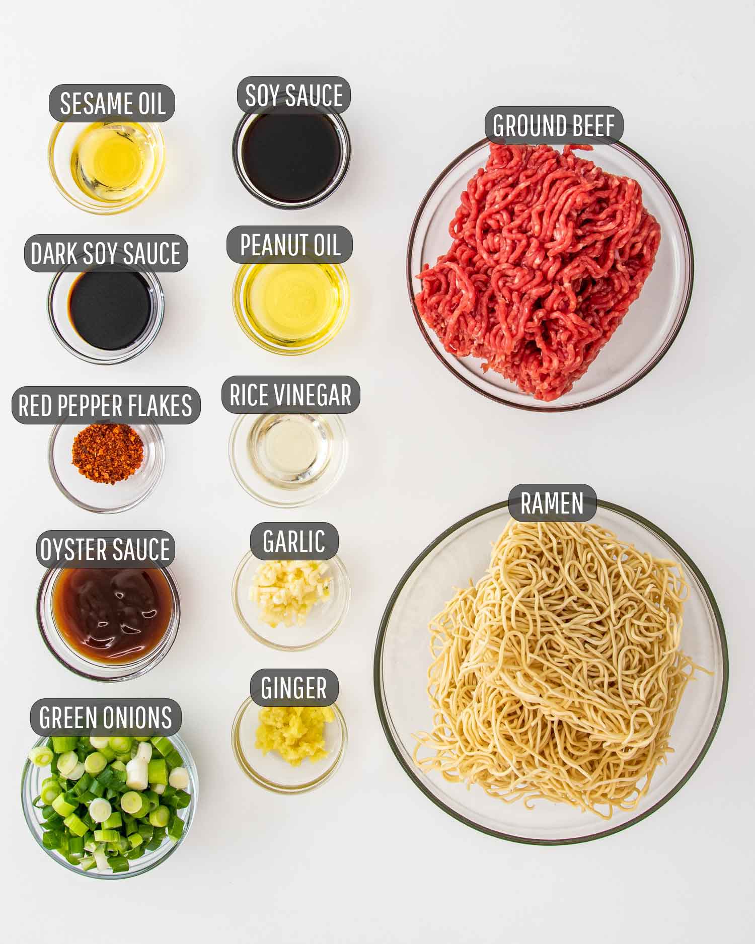 ingredients needed to make asian ground beef noodles.