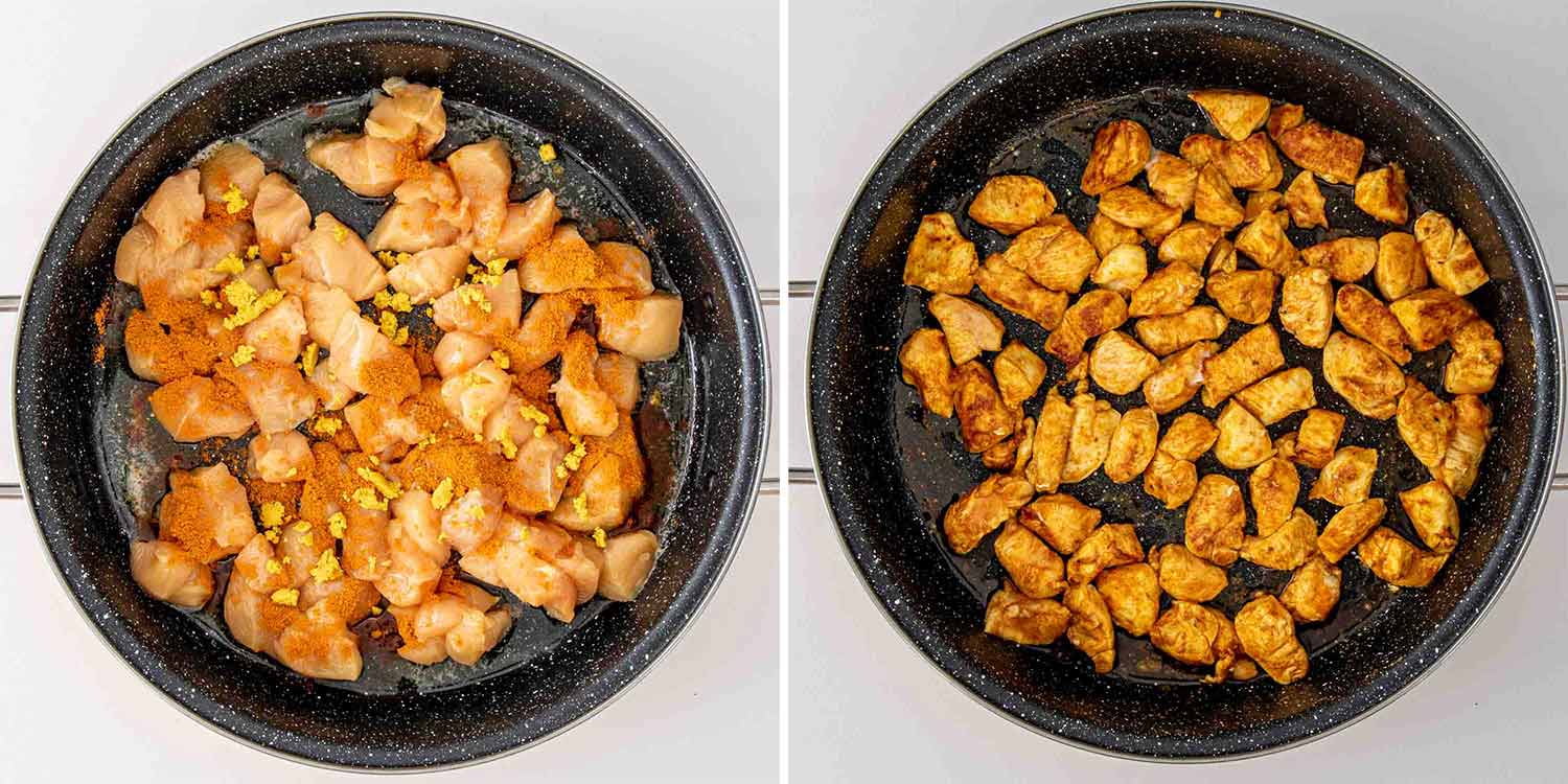 process shots showing how to cook buffalo chicken pasta.