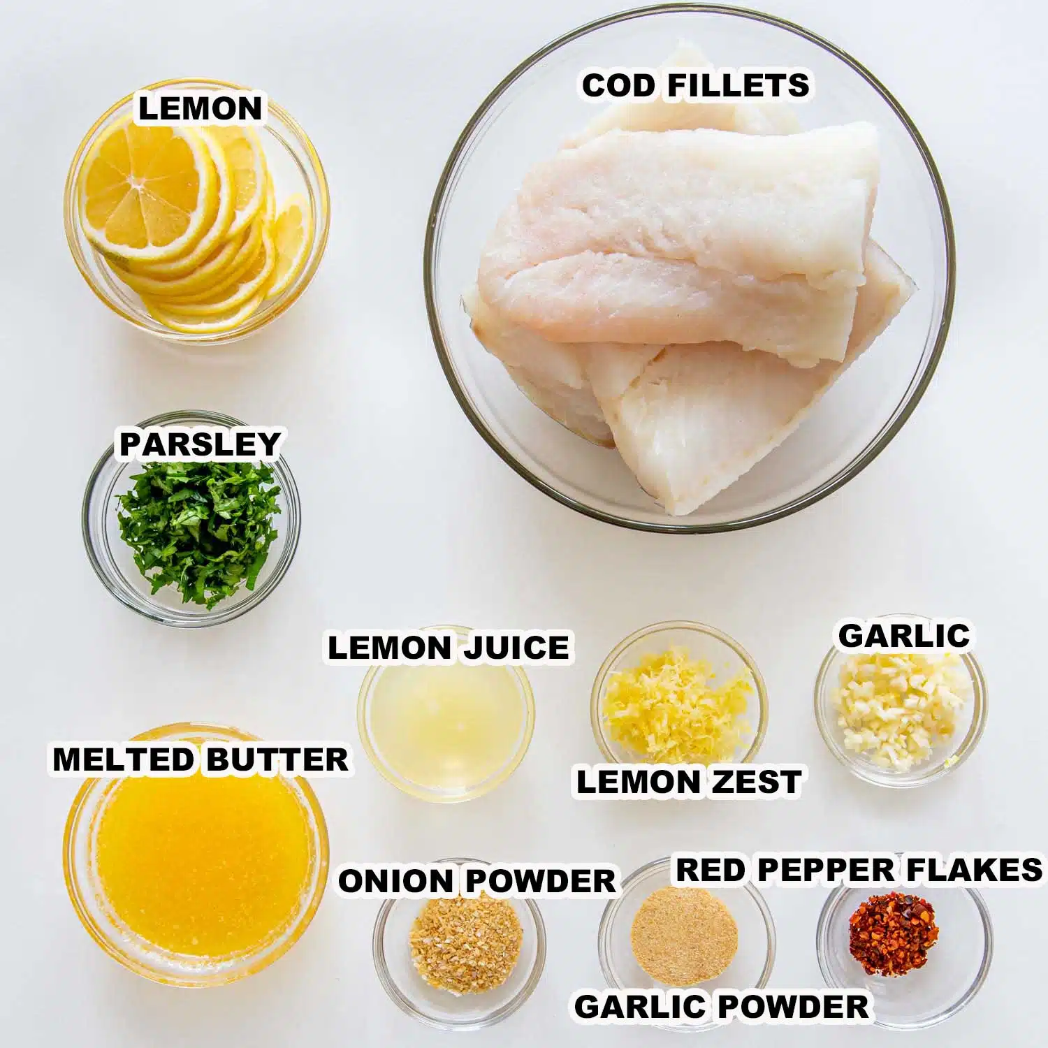 ingredients needed to make baked lemon butter cod.