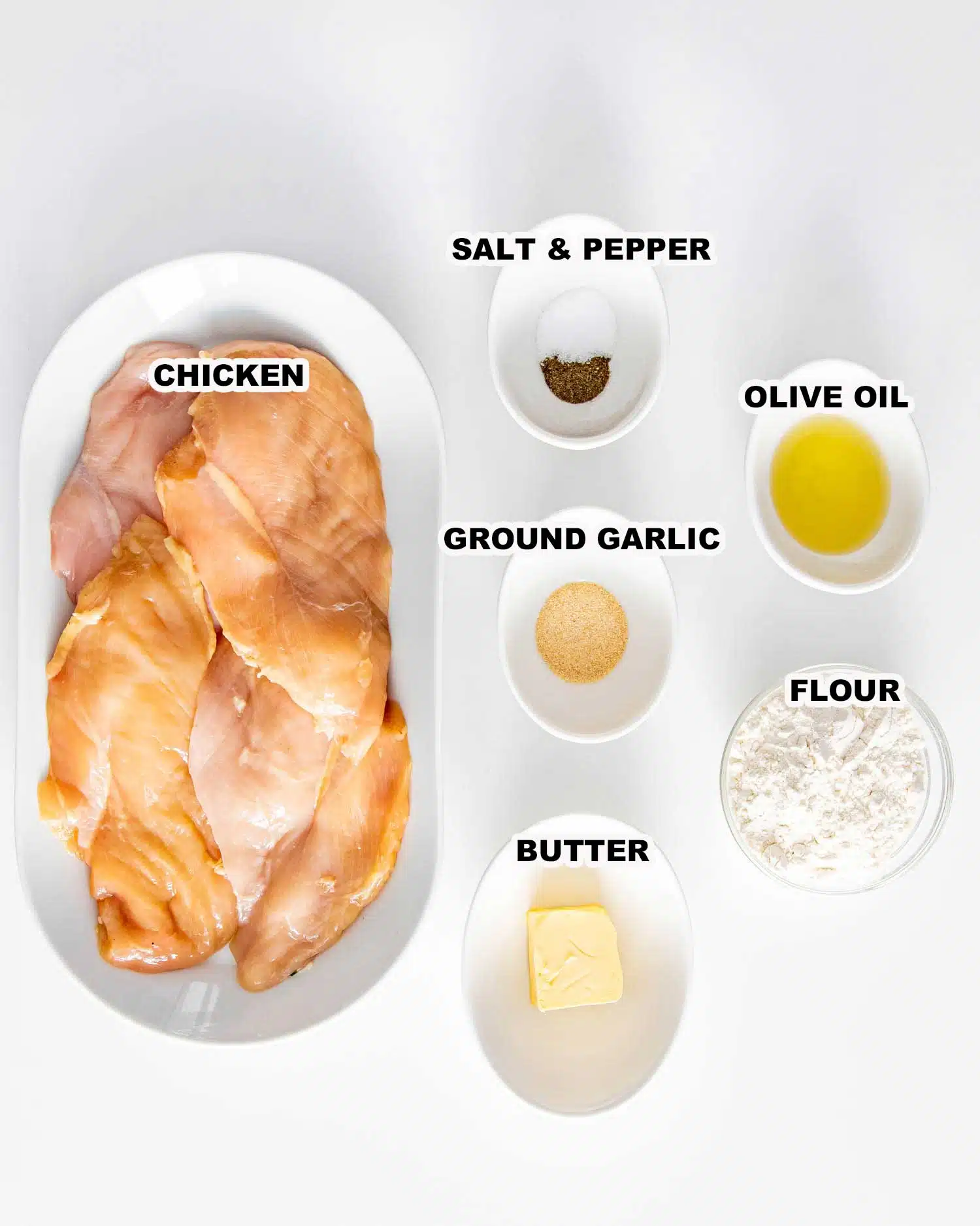 ingredients needed to make creamy garlic mushroom chicken.