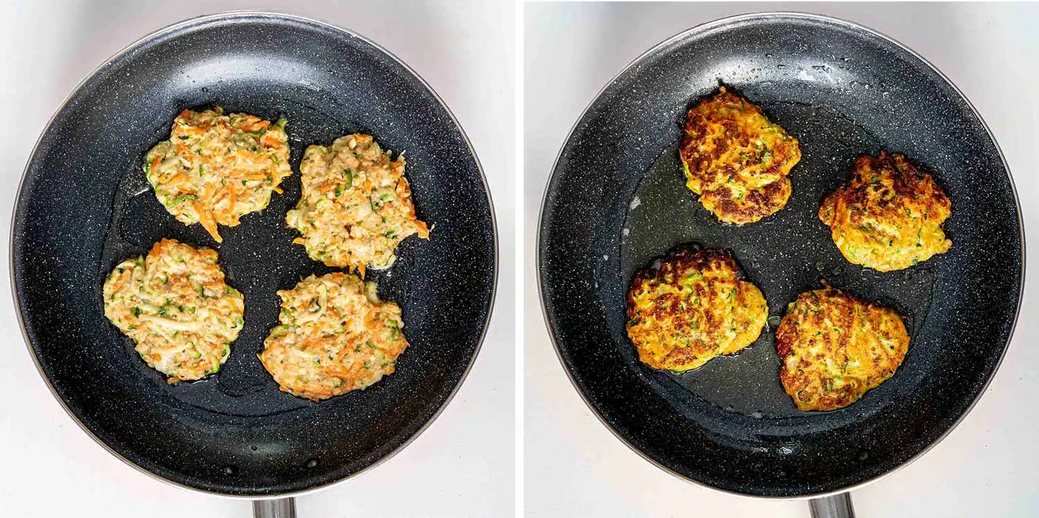process shots showing how to make vegetable fritters.