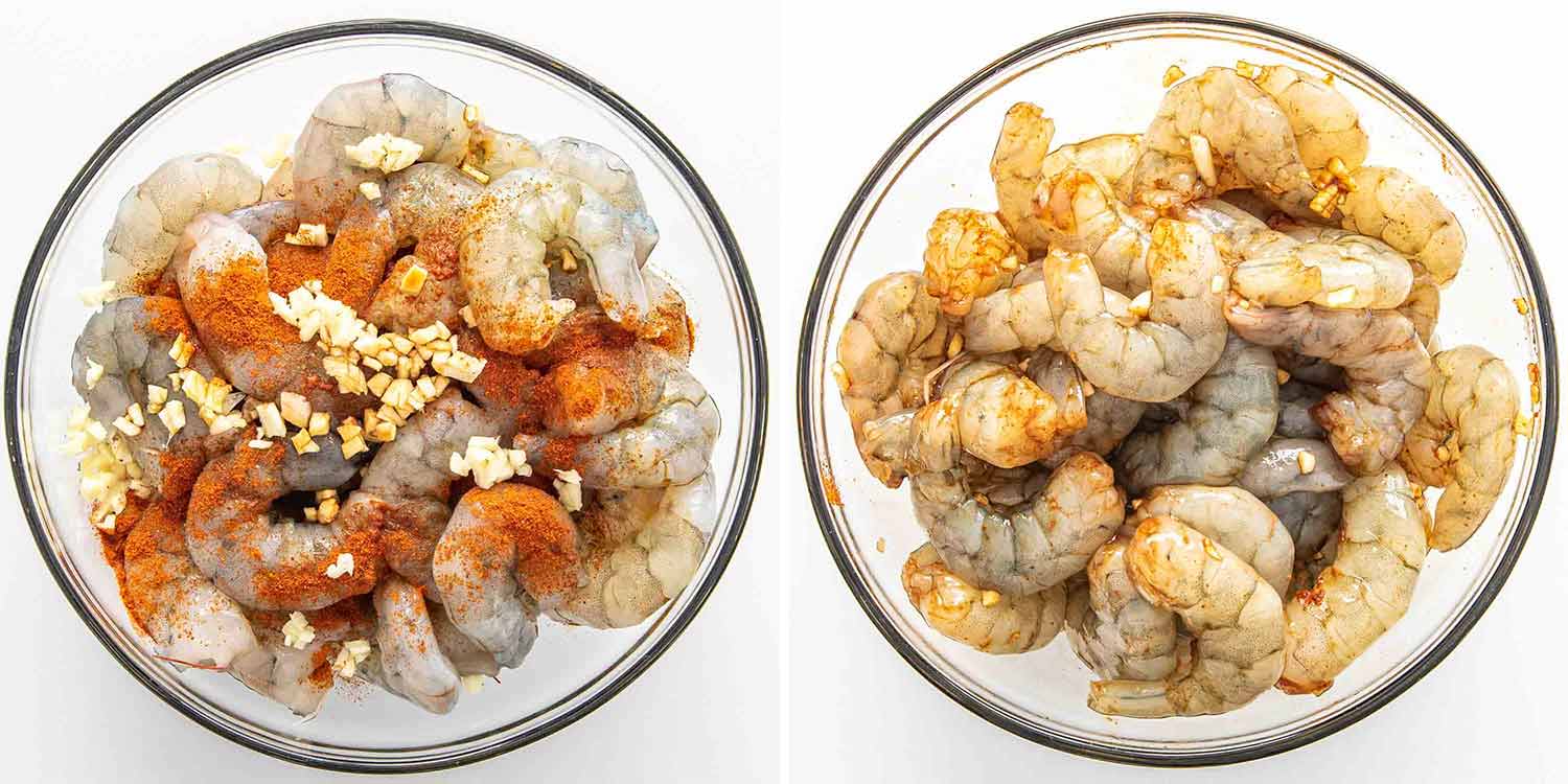 process shots showing how to make asian garlic shrimp.