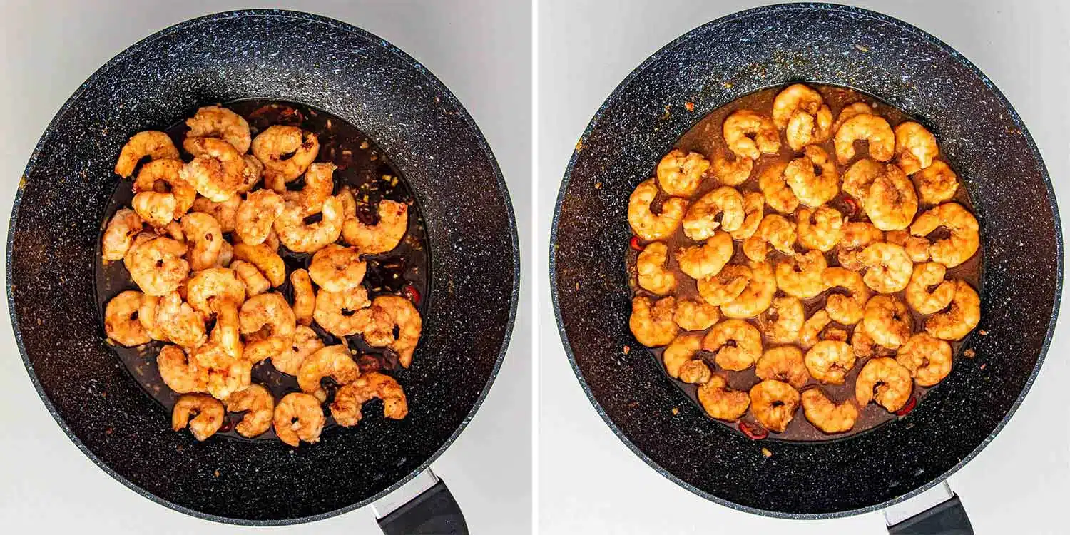 process shots showing how to make asian garlic shrimp.