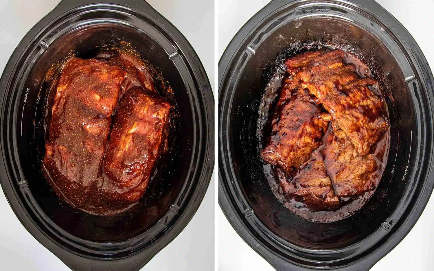 process shots showing how to make slow cooker ribs.