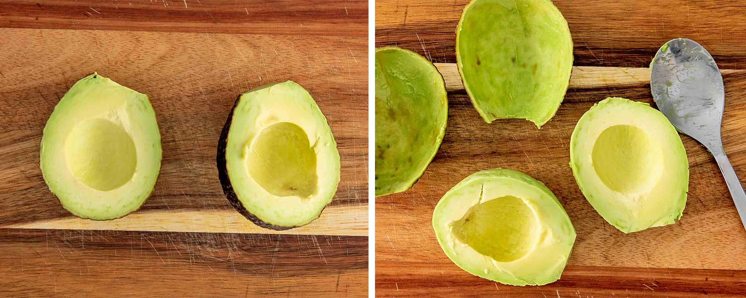 process shots showing how to make avocado basil dip.