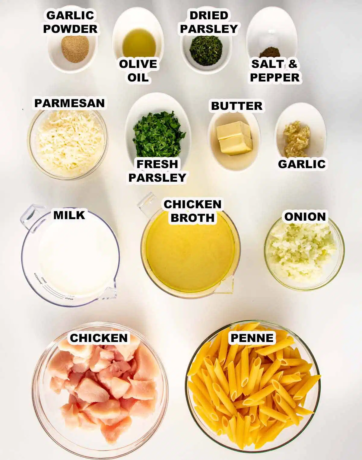 ingredients needed to make chicken kiev pasta.
