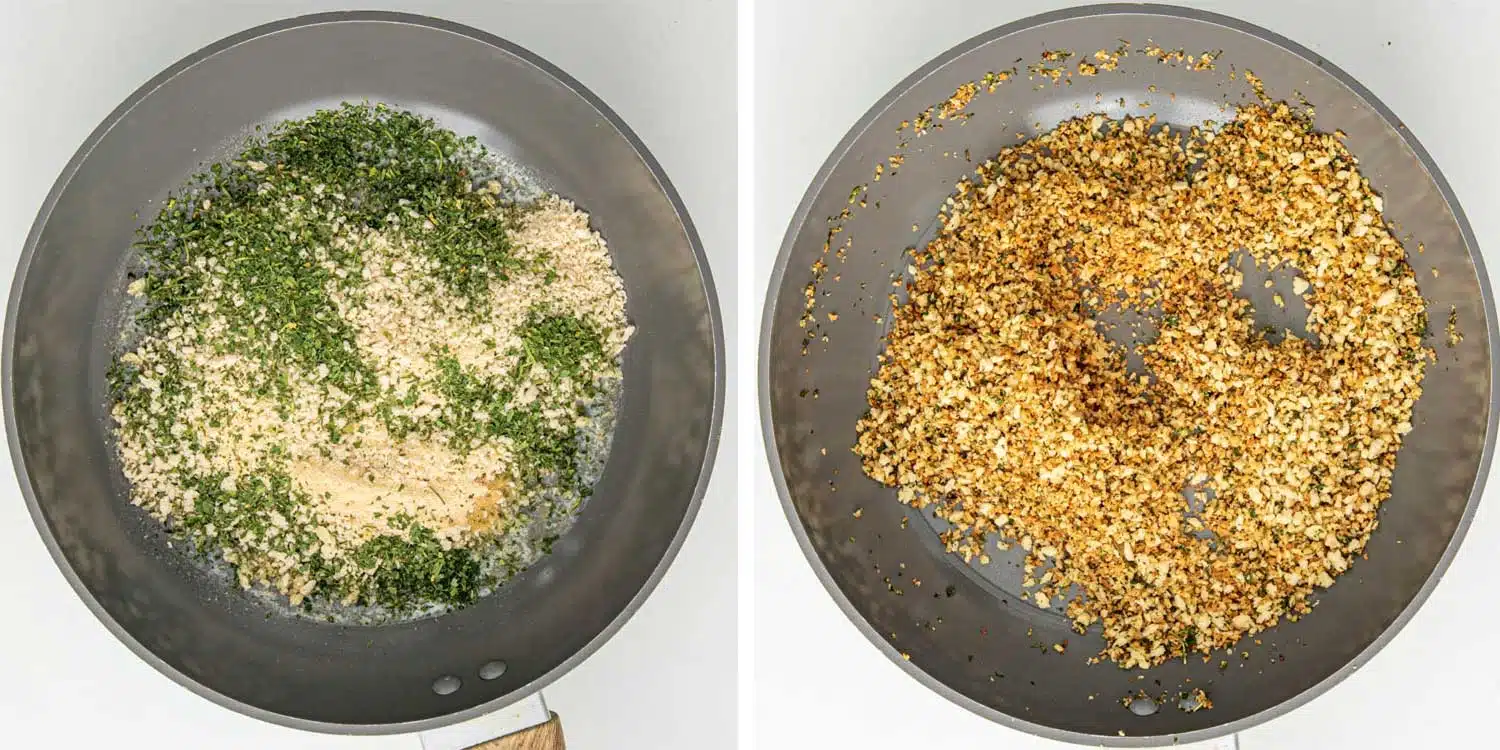 process shots showing how to make chicken kiev pasta.