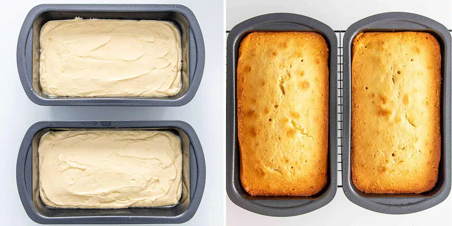 process shots showing how to make condensed milk pound cake.